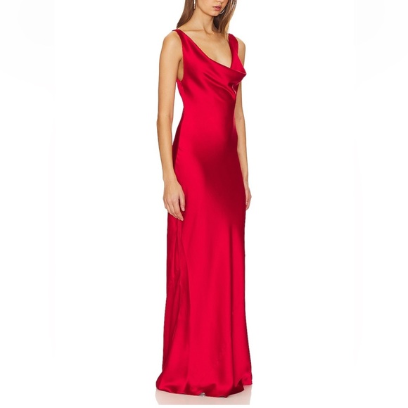 NWT Norma Kamali Deep Drape Neck Gown in Tiger Red - Picture 2 of 14